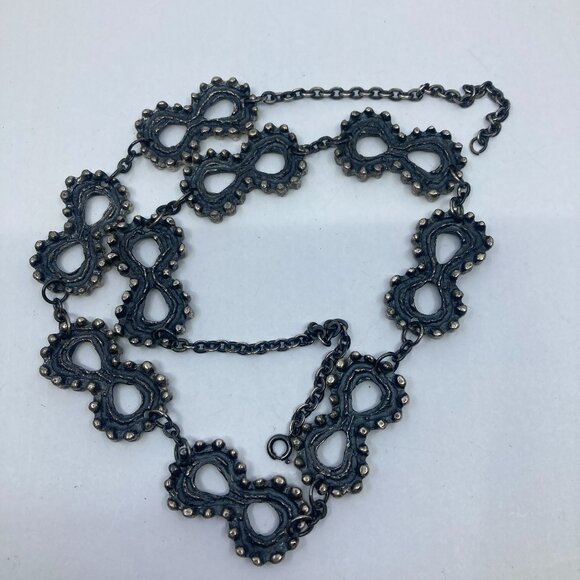 Vtg 1960 LARIN ? VIDAL ? pewter modernist brutalist 26" necklace - Picture 1 of 3